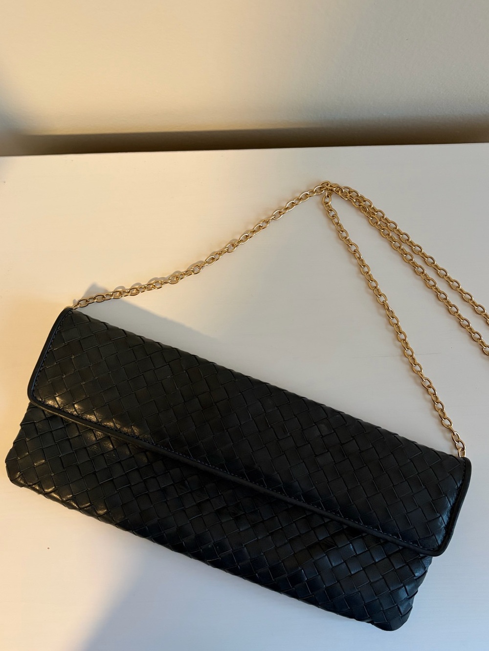 VINTAGE NEIMAN MARCUS WOVEN LEATHER CLUTCH SHOULDER BAG IN NAVY BLUE